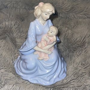 Vintage porcelain mother and daughter hand painted figurine